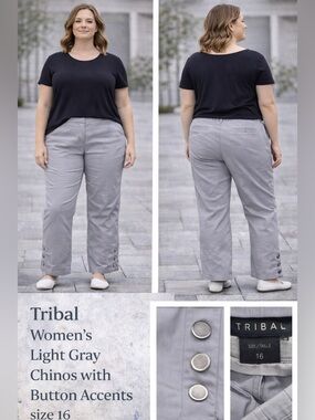 Tribal Women's Light Gray Chinos with Button Accents size 16